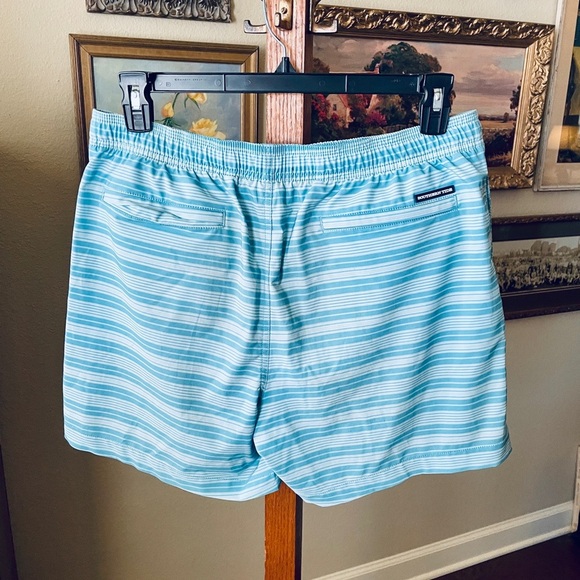 Southern Tide premium swim trunks pockets 6” inseam above knee SZ L blue stripe - Picture 8 of 12